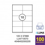 LUMA LU4710570 LABEL FOR INKJET / LASER / COPIER 100 SHEETS/PKT WHITE 105X57MM